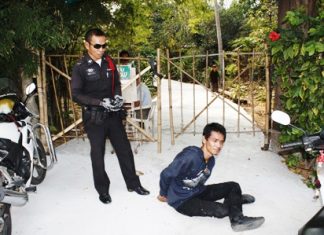 Police have Jirayu Luangsakda under control at the scene of the shootout.